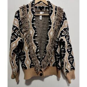 Grace + Karma Women's Open Front Cardigan Sweater with Fringe Size L
